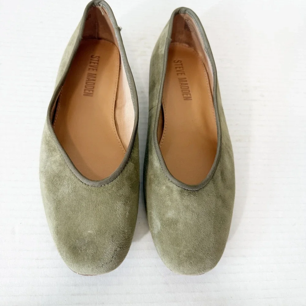 Steve Madden Pipa Womens Light Green Suede Leather Ballet Flats Size 6